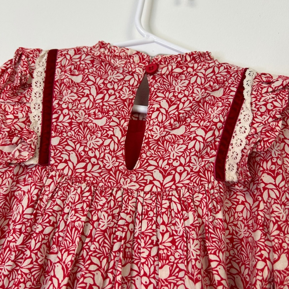 Mini Boden Girls Red Floral Prairie Dress‎ Size 4 5 Kids Ruffle Cottage - Picture 8 of 8